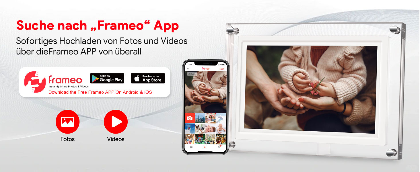 Цифрова фоторамка 15.6 дюймів з Wi-Fi, HD IPS сенсорний екран 1920x1080, 32ГБ пам'яті, підтримка Frameo App, автоматичний поворот зображення