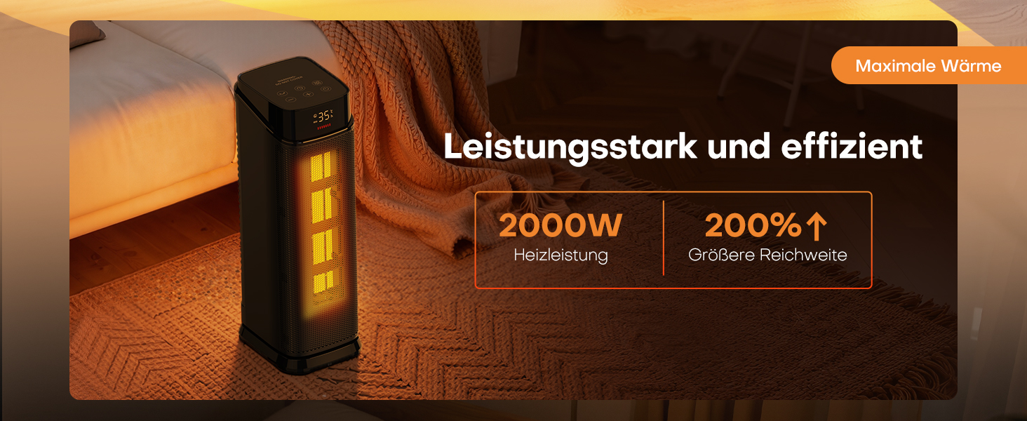 Електричний обігрівач QEXREED 2000W з PTC, 4 режими, ECO, осциляція 90°, таймер 24г, пульт, тихий, захист від перегріву та перекидання