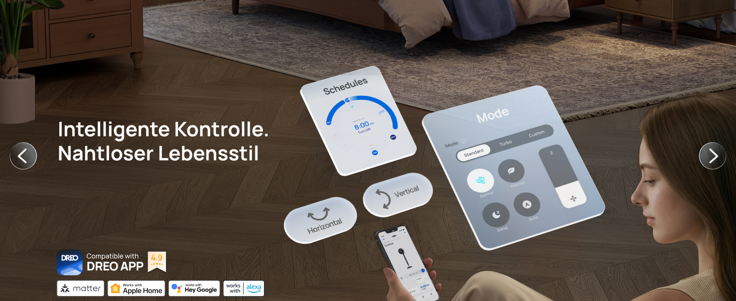 Вентилятор кімнатний DREO Smart-Ventilator: Охолодження, 150° осциляція, DC мотор, 12 режимів, пульт, таймер 12 год
