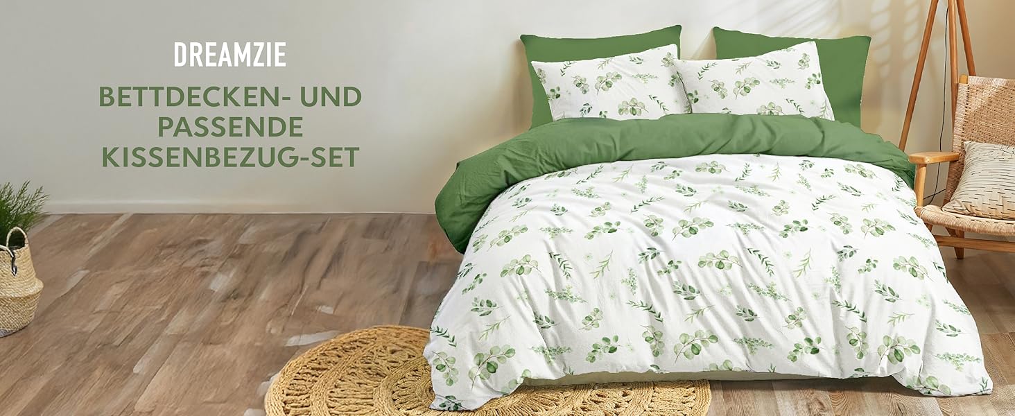 Комплект постільної білизни Dreamzie 200x200 см з 2 наволочками 80x80 см, сірий гілковий малюнок - постільна білизна для дорослих 200x200 з 100% мікрофібри, сертифікат Oeko TEX без хімікатів