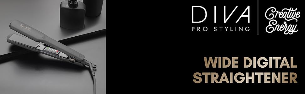 Випрямляч для волосся Diva Pro Styling Wide Digital – керамічні пластини, рівномірний нагрів, 3м кабель, чорний