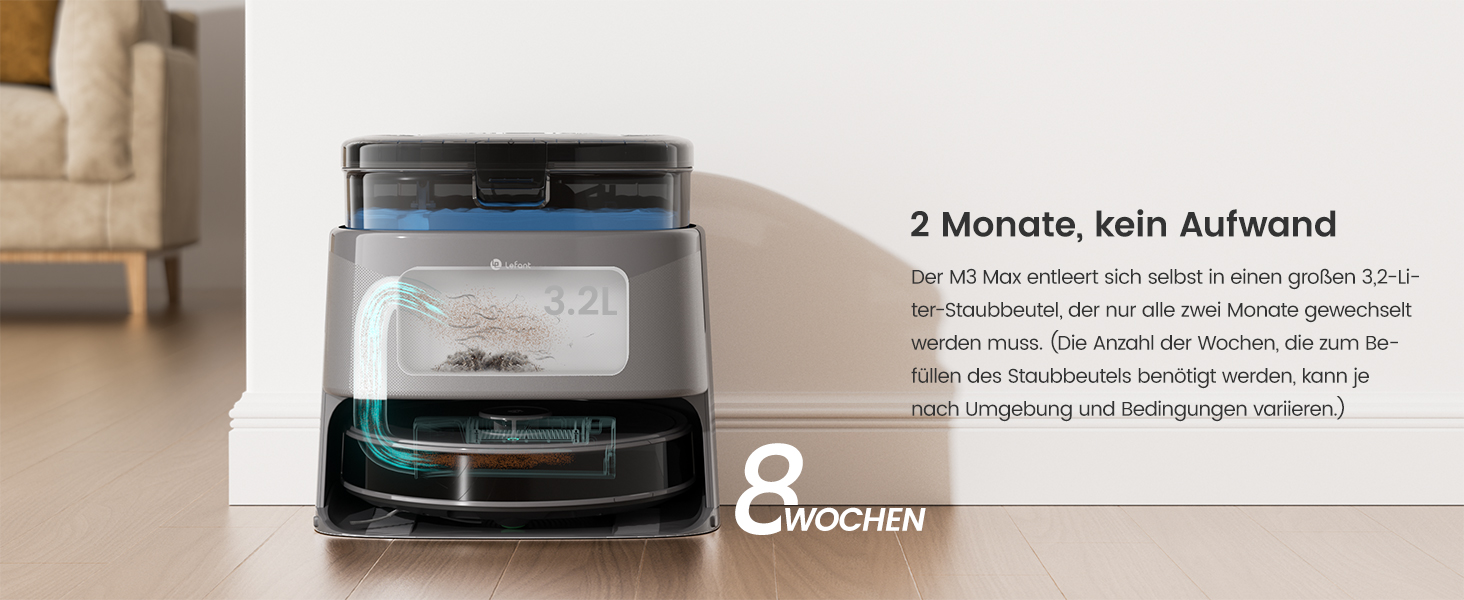 Робот-пилосос LEFANT M3 MAX: 6000Pa, вологе прибирання, лазерна навігація, антизаплутування, керування через додаток та Alexa, для тварин та килимів