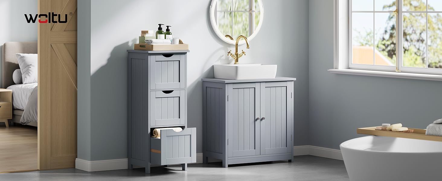 Шафка для ванної кімнати WOLTU, вузька, з 3 висувними ящиками, 32 x 30 x 81 см, для ванної, вітальні, спальні, кухні, сучасний дизайн, білий колір, BZS123ws