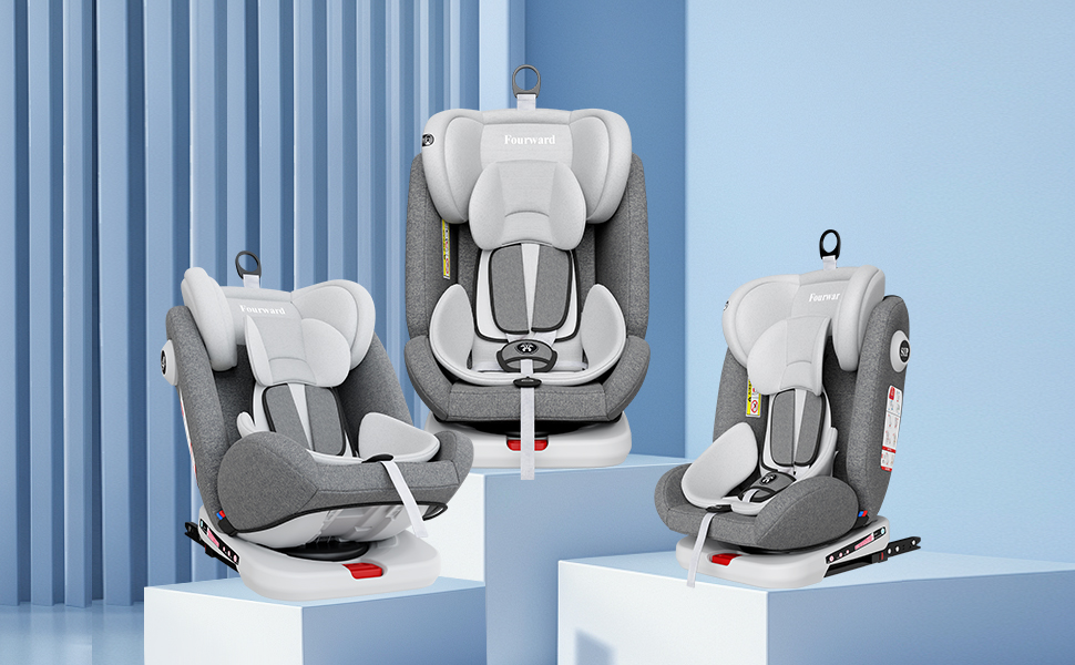 Автокрісло Fourward Baby 360° - ISOFIX, 9-36 кг, Група 0+1/2/3, 5-точкові ремені, сірий колір