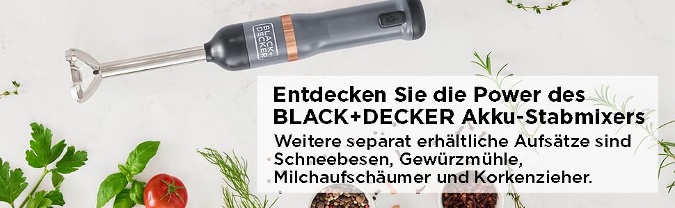 Кухонна паличка BlackDecker BCKM1011KGF, акумуляторний блендер, 5 рівнів, з кружкою та зарядним пристроєм