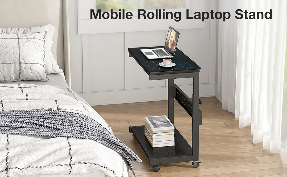 Регульована підставка для комп'ютера/ПК з роликами та підкладкою під мишу, чорна