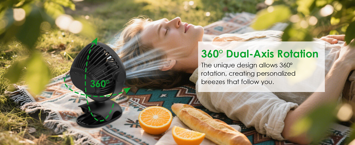 Вентилятор кліпса Minthouz акумуляторний USB, 7200mAh, 4 швидкості, 360° обертання, портативний для офісу, кемпінгу, дитячого візочка, дому