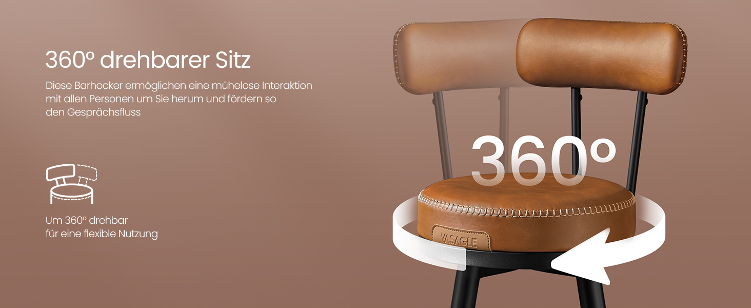 EKHO Collection - Набір барних стільців з 2 штук зі штучної шкіри - карамельно-коричневий / 54 x 54 x 91 см