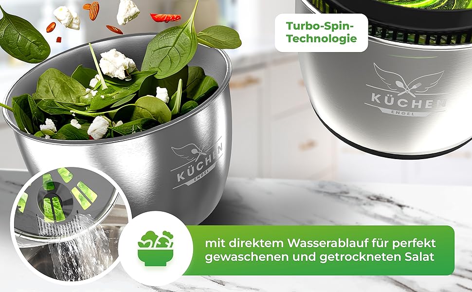 Салатниця-швидкоочисник з нержавіючої сталі, 5л [з мискою та бамбуковим приладдям]