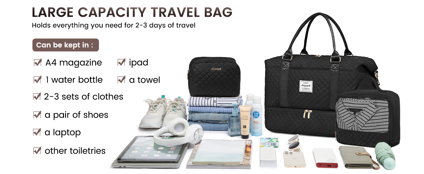 Спортивна сумка LOVEVOOK для жінок: велика дорожня сумка-мішок, weekender, з косметичкою, відділенням для взуття, водонепроникна, для подорожей, спортзалу, кемпінгу (M-3шт, Бежевий)