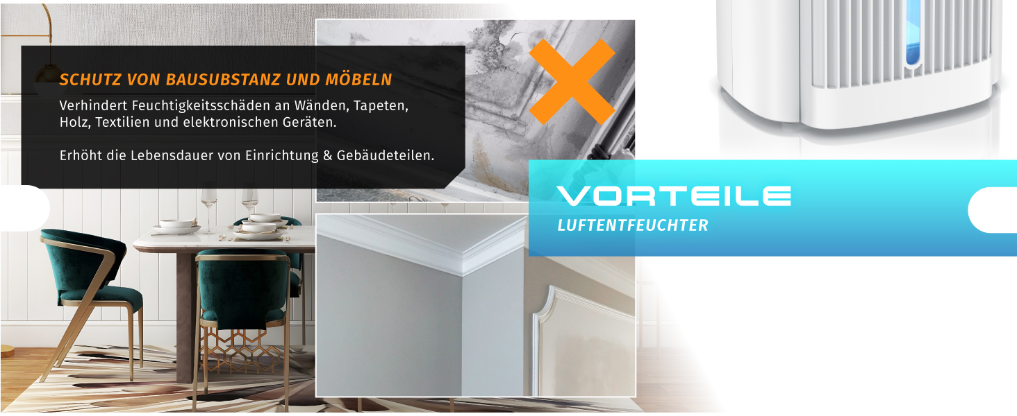 Електричний осушувач повітря Brandson – 2000 мл для кухні, спальні, офісу, гаража