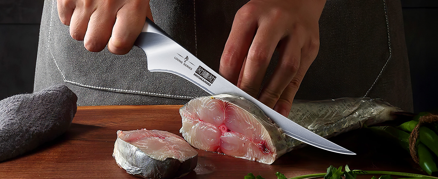 Набір кухонних ножів HOSHANHO 7 предметів: професійний набір з японської сталі з високим вмістом вуглецю, ультрагострі ножі з ергономічними ручками з паккавуда (2 ножі для обробки м'яса)