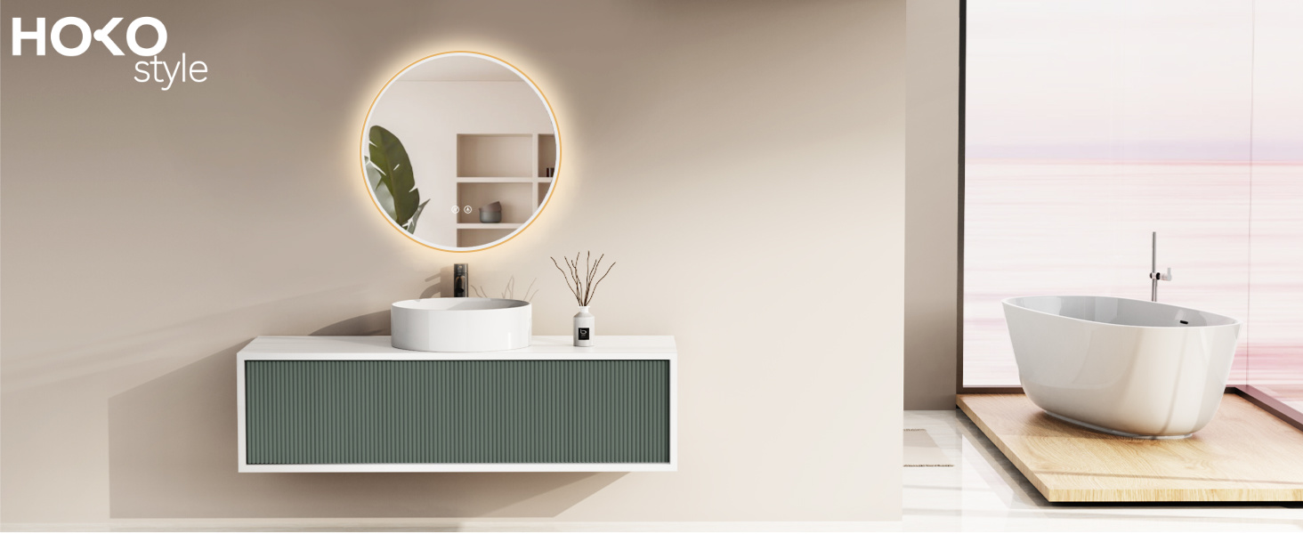 Дзеркало для ванної кімнати HOKO Design Riga діаметром 60 см з металевим каркасом. Кругле настінне дзеркало з енергозберігаючою LED-підсвіткою, сенсорним вимикачем, регулюванням кольору світла (тепле біле, холодне біле, нейтральне) (80x80 см, золото + антивміст)