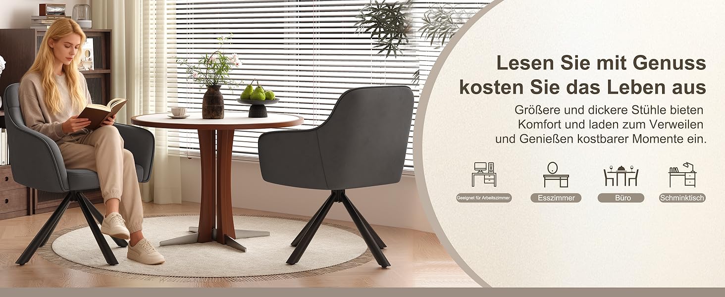 YOUDENOVA Комплект з 2-х обідніх стільців, 360° обертання з підлокітниками, оксамитовий м'який стілець для обідньої кімнати, кухні, вітальні та офісу, стільці для обідньої кімнати темно-сірий, комплект 2 шт.