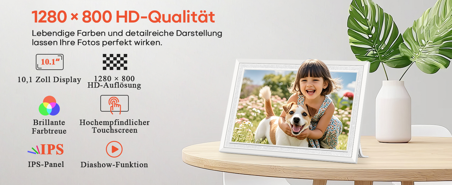 Frameo: Цифровий фоторамка 10.1 дюйма, HD 1280*800 IPS, сенсорний екран, 32GB, автоповорот, Frameo App