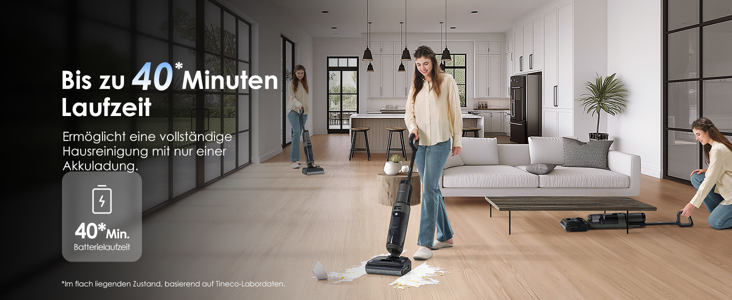 Tineco Floor ONE i6 Stretch: Акумуляторний миючий пилосос 2-в-1 з гарячим повітрям для сухого та вологого прибирання, 20 кПа, для шерсті тварин