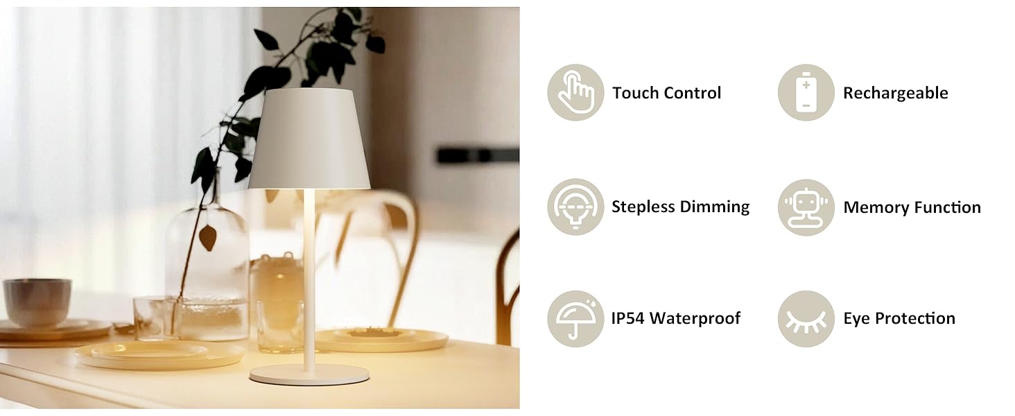 Лампа настільна LED акумуляторна Lundwa 26 см, 5000 mAh, IP54, 3W, 3000K, для кемпінгу, ресторану, спальні, бару (1 шт.)