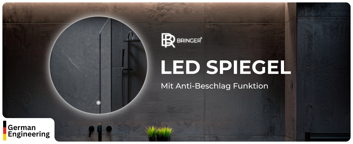 Дзеркало для ванної кімнати BR Bringer LED, діаметр 80 см, з підсвічуванням, протизапітнінням, регулюванням яскравості, енергозбереженням, 3 кольори світла, сенсорне керування та функція пам'яті (BRRS201)