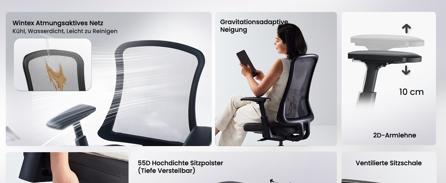 Офісний стілець ProtoArc Flexer ергономічний чорний з регулюванням глибини сидіння та дихаючою сітчастою спинкою для дому та офісу