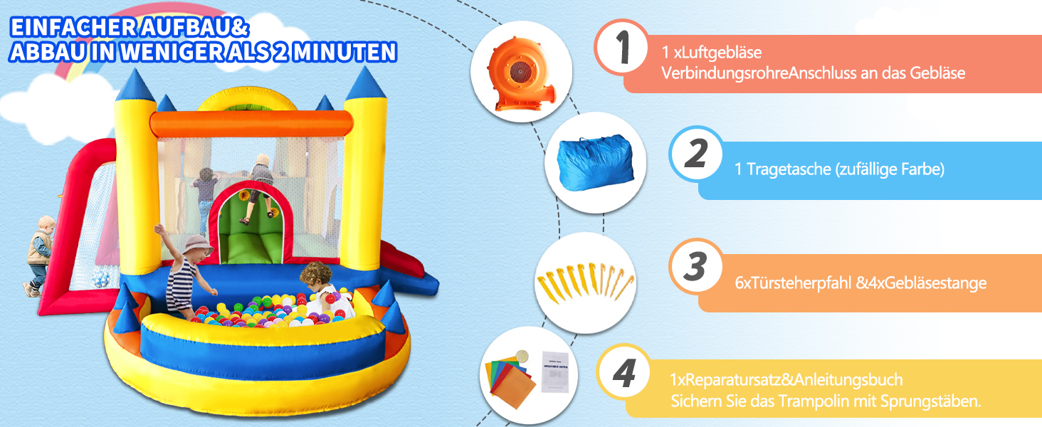Надувний батут для дітей з насосом, міцний матеріал, для 3-4 дітей, 315x245x194 см (QCPY)