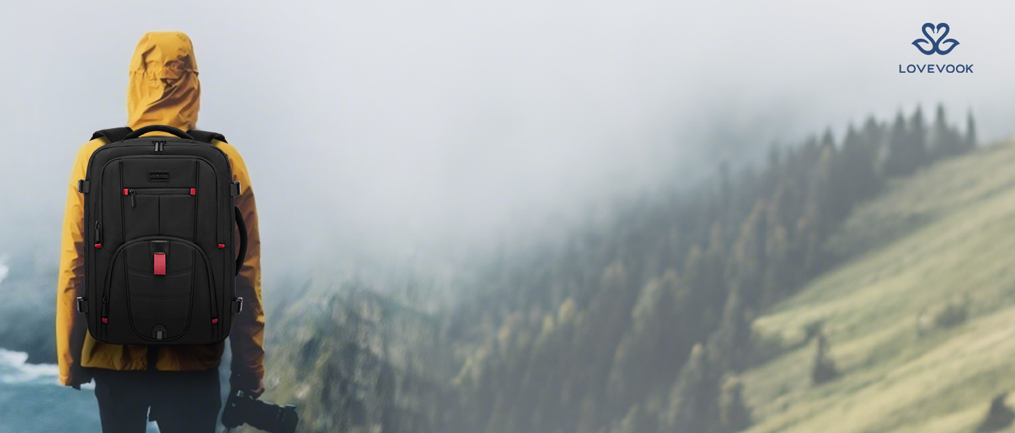 LOVEVOOK Рюкзак для ручної поклажі, дорожній рюкзак чоловічий/жіночий, 40л з відділенням для ноутбука, чорний, 45 x 32 x 20 см