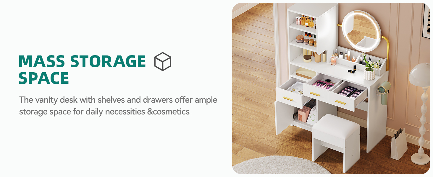 Дзеркальний туалетний столик YITAHOME з підсвічуванням та 4 шухлядами, чорний