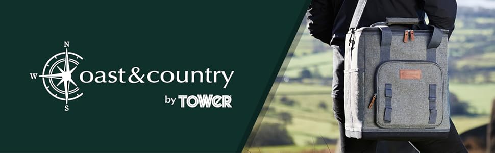 Сумка-холодильник для пікніка TOWER Coast & Country від CC879025 Heritage з 2 тримачами для напоїв, ізольованими ручками для перенесення, 38 л, зелена і світло-коричнева, з етиленвінілацетату, 38 л (сумка-холодильник на 30 л)