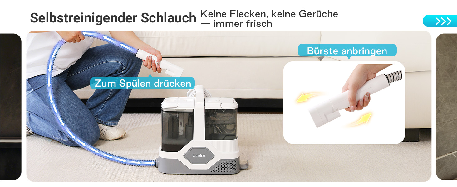 Апарат для чищення м'яких меблів та килимів: потужний волого-пилосос 600W з самоочищенням, об'єм бака 2.3л, 16KPa, для диванів, килимів та меблів.