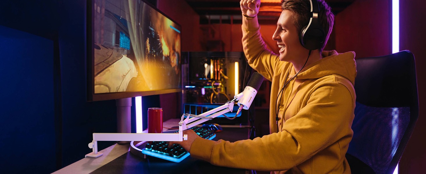 Мікрофонна стійка TONOR T40LP з гнучким кріпленням для мікрофона (біла, пружинний механізм) - для геймінгу, подкастів, запису