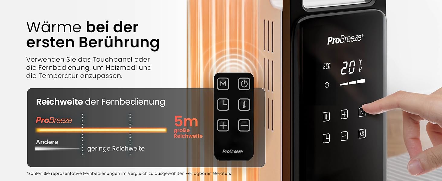 Електричний масляний радіатор Pro Breeze OmniWarm 2500W з 11 секціями - енергоефективний обігрівач з термостатом, таймером та сенсорним дисплеєм