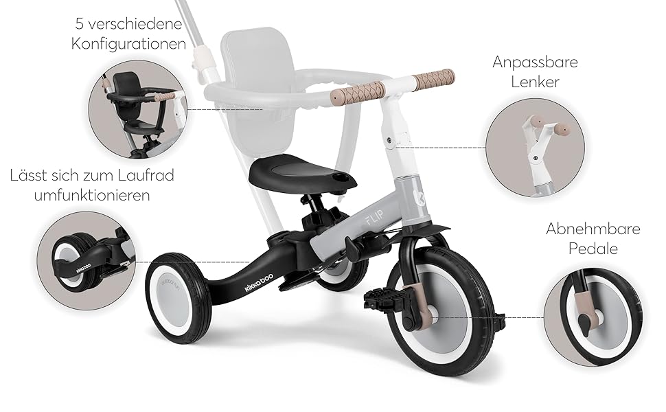 Триколісний велосипед KikkaBoo FLIP 5-в-1, з штовхальною ручкою, від 1 року до 5 років, армійсько-зелений