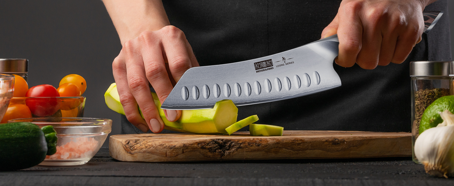 Японський ніж Сантоку HOSHANHO - професійний кухонний ніж з нержавіючої сталі з ергономічною ручкою, подарункова упаковка