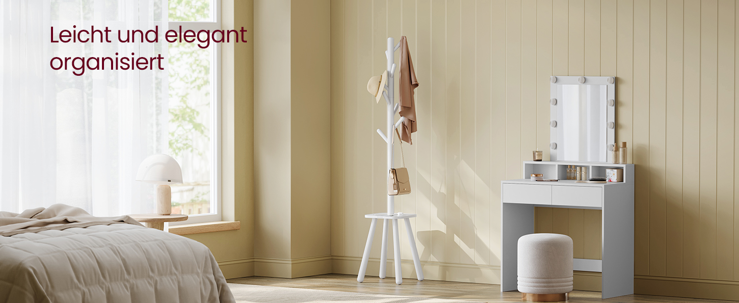 Вешалка для одежды VASAGLE RCR033B01 (Облачно-белый) с 8 крючками и полкой, 170.5 см, для прихожей, спальни