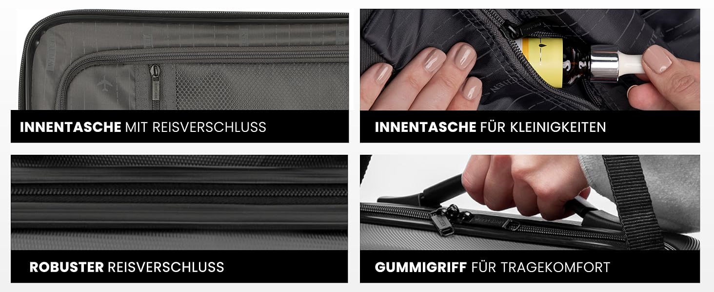 Чемодан для косметики/ручної поклажі WITTCHEN Globe Line | ABS, кодовий замок, 25 x 33 x 16,5 см, чорний | Підходить для Lufthansa, Eurowings, Ryanair, Condor, Discover Airlines