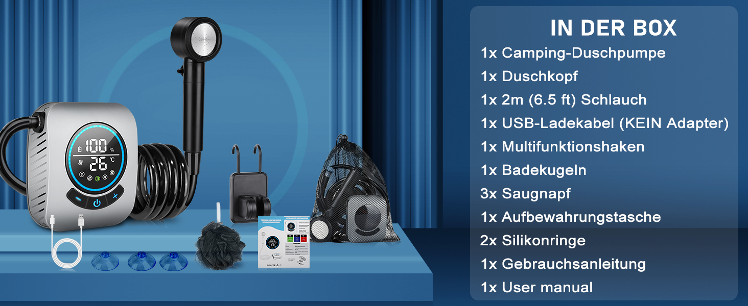 Портативна душова кабіна для кемпінгу Spopal з акумулятором 8000mAh, насосом та індикатором температури. Комплект для відпочинку на природі, автомийки, пляжу, подорожей та догляду за тваринами (сірий)