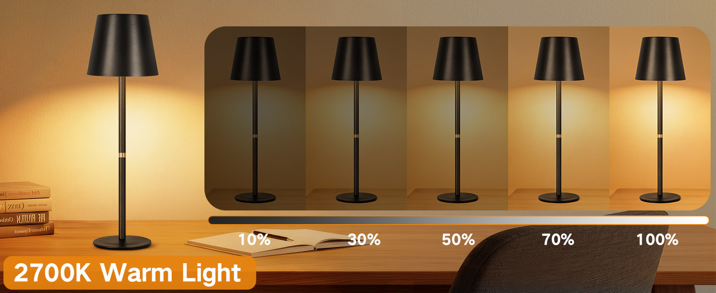 LED-лампа настільна OUTON 2 шт. бездротова з LED-індикатором, сенсорне керування, 3 колірні температури, USB-C зарядка, IP54 водостійкість, 30 годин роботи – для дому та на подарунок, чорний
