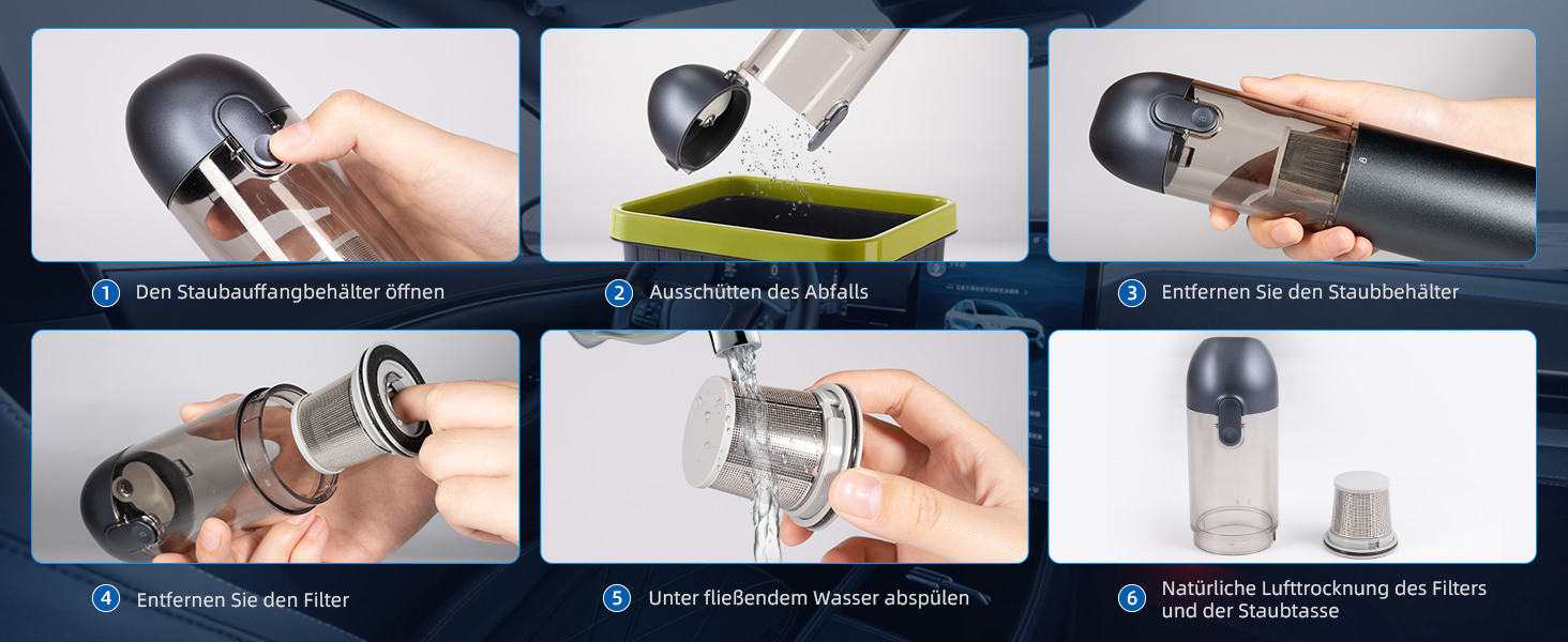 Ручний автомобільний пилосос Carehabi, потужність всмоктування 18000Па, 3 режими роботи, з мийним HEPA-фільтром для авто, дому та шерсті тварин