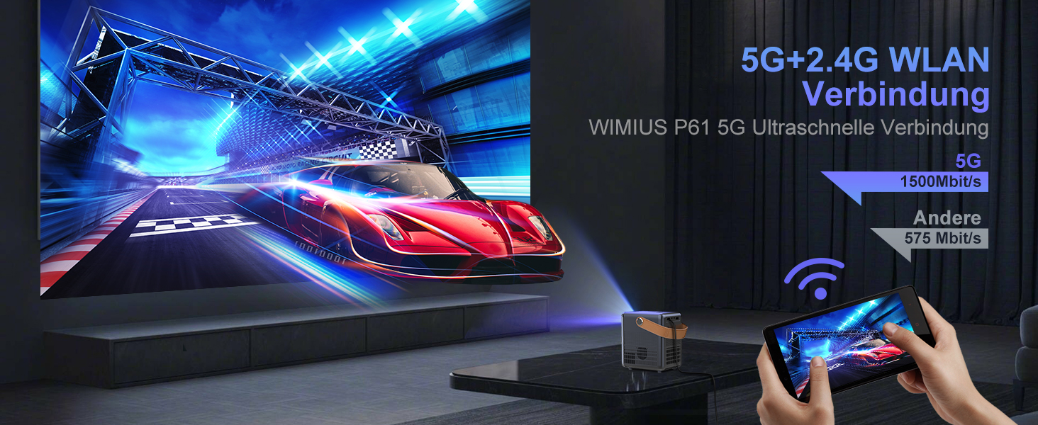 Mini-проектор WiMiUS 18000 Люмен з Wi-Fi та Bluetooth, 1080P Full-HD, для домашнього кінотеатру, сумісний з iOS/Android/Laptop/USB/PS5/AV, чорний