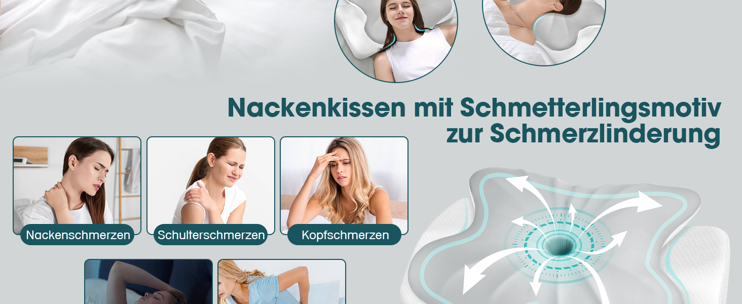 Подушка для шиї з Memory Foam Fwiull: ортопедична подушка для сну на боці, спині та животі (1 шт., метелик)