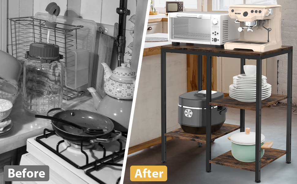 Металевий стелаж для мікрохвильовки, 4 яруси, регульований, для кухні, чорний