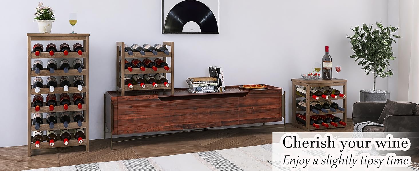 Стеллаж для вина на 24 пляшки з бамбука, 6-рівневий, з полицями, горіхового кольору