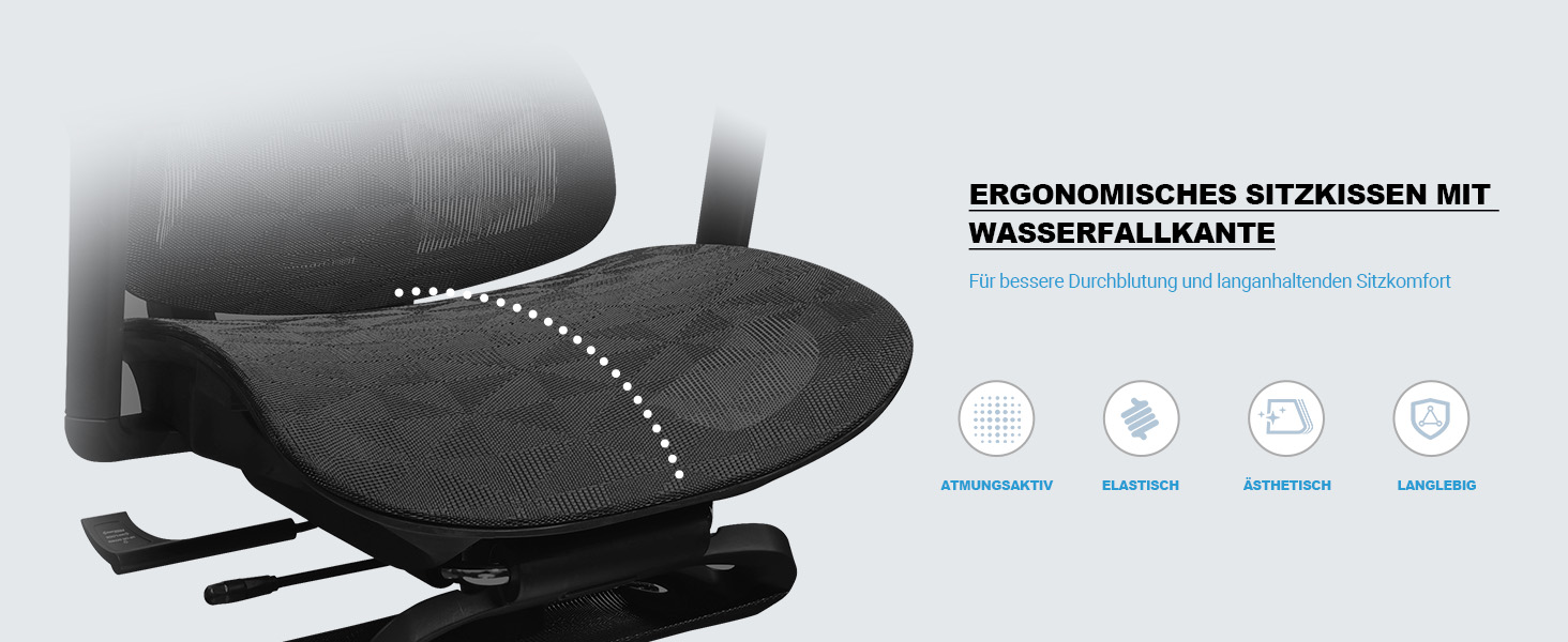 Ергономічне крісло для офісу, 4D підлокітники, регульована глибина сидіння, 4-ступеневий нахил, гумові колеса, сітчаста сидіння, висока спинка, для великих людей, Homeoffice & Gaming, ергономічне крісло для робочого столу (Чорний – з підставкою для ніг, сітчасте сидіння)