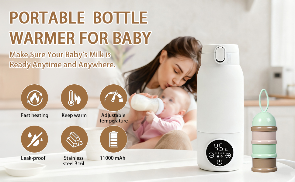 Мобільний підігрівач для пляшечок Baby, 500 мл, 100 Вт, акумулятор 11000 мАг, для подорожей та авто