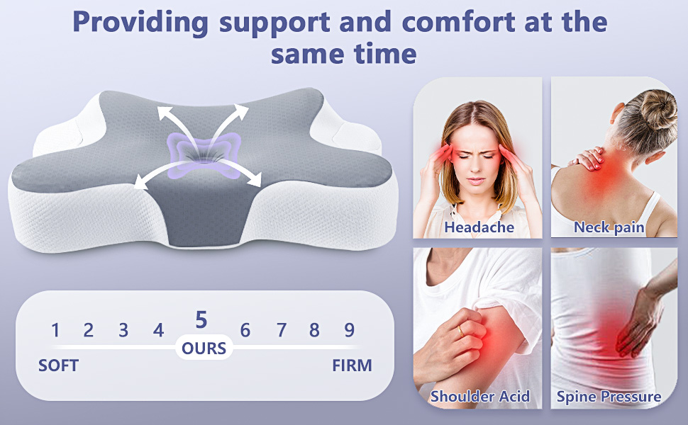 Подушка для шиї JINXIA: ортопедична, з memory foam, для сну на боці, спині та животі, сіра та біла