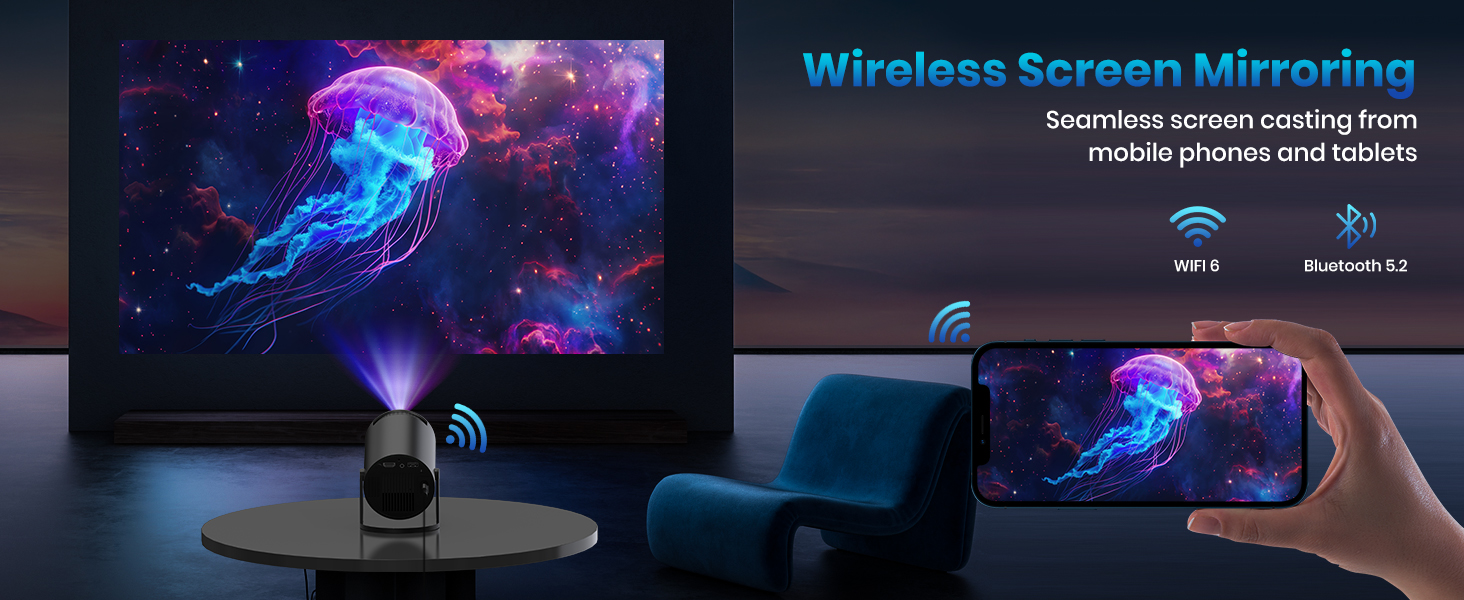 Портативний проєктор Mini Beamer: 1080P, 4K, Android, iOS, WiFi, Bluetooth, 180°