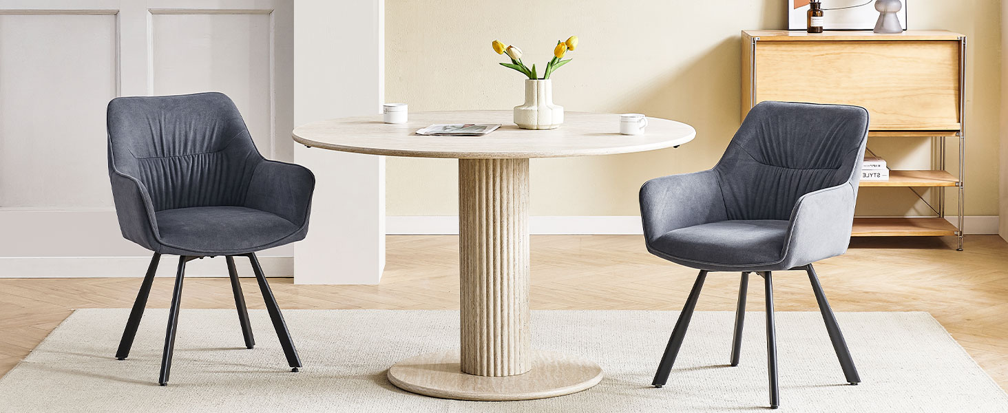 Набір обідніх крісел 6 шт. з поворотним механізмом, крісла з підлокітниками, поворот на 360°, м'яке крісло з велюру, для вітальні, кухні, робочого кабінету, спальні, коричневе, 6 шт.