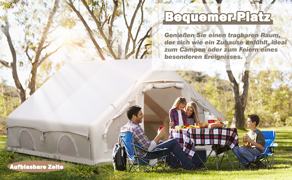 Надувний кемпінговий намет з димоходом та вікном, для 2-10 осіб з насосом, Oxford тканина, швидкозбірний, багатосезонний