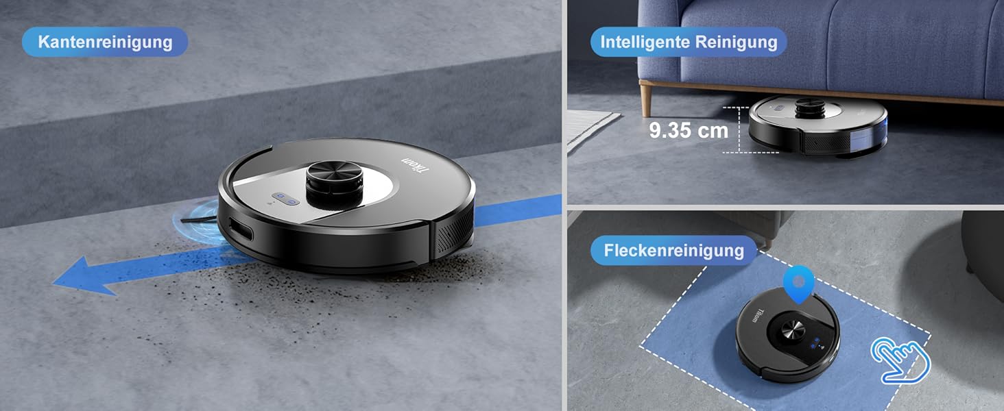 Робот-пилосос з функцією миття Tikom L8000 Pro, 6000Pa, LiDAR, 150 хв, APP, 14 зон, для тварин, килимів та твердих підлог, чорний