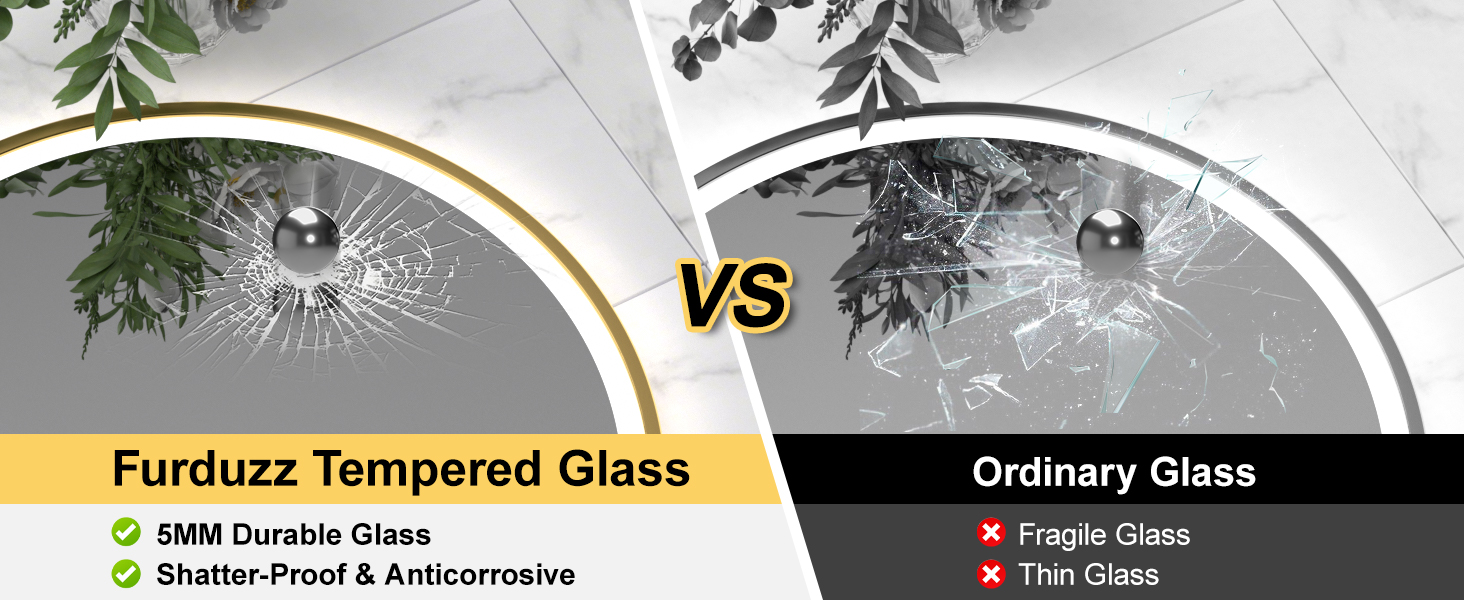 Дзеркало для ванної кімнати Furduzz з LED-підсвічуванням, 700 мм, сенсорне керування, диммування, 3 кольори, протизапотівання, пам'ять, золота рамка (60x60 см)