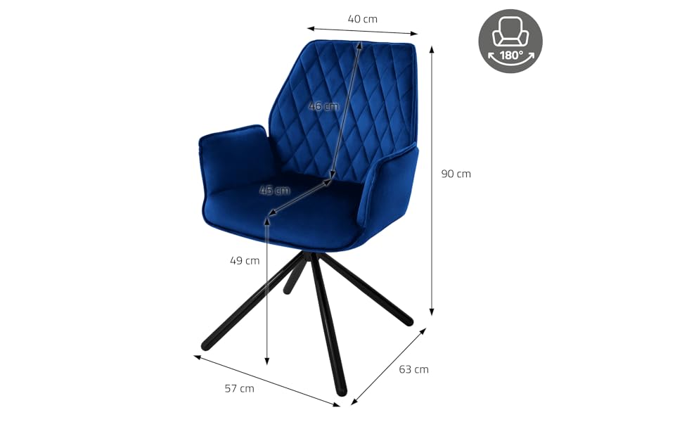 Крісла для їдальні ML-Design, комплект з 4 шт., темно-синій, з м'якою оббивкою з велюру, поворотні, з металевими ніжками, ергономічні